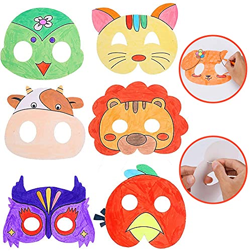 MEZHEN Máscara Blanca para Pintar Mascara Animales Máscaras para Niños Cumpleaños Decoración Fiesta Halloween Navidad 16 Pieza