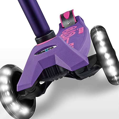 Micro® Maxi Deluxe LED, Patinete 3 Ruedas LED, 5-12 Años, Peso 2,5kg, Carga Máx 70Kg, Altura 67-91 cm, Plataforma Antideslizante Polipropileno (Flexible, Alta Resistencia) (Morado)