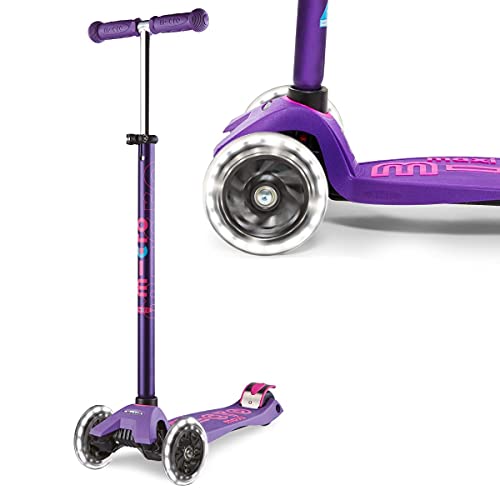 Micro® Maxi Deluxe LED, Patinete 3 Ruedas LED, 5-12 Años, Peso 2,5kg, Carga Máx 70Kg, Altura 67-91 cm, Plataforma Antideslizante Polipropileno (Flexible, Alta Resistencia) (Morado)