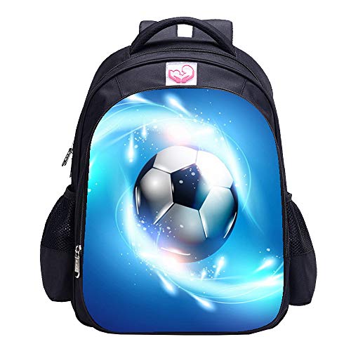 Mochila de fútbol para niños, mochila de impresión de fútbol Cool Football Pattern School Bag, Bolsa de fútbol 7, Talla única, Computadora portátil