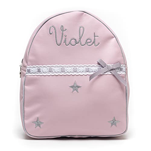 Mochila Infantil de Polipiel - Mochila Personalizada para Bebé – Mochila guardería con nombre – Mochila escuela infantil bordada - Sydney Rosa/Gris– Nenel