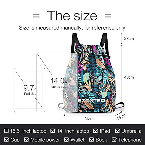 Mochilas Casual Unisex Lona para PC Viaje Libros Acampada Estudiantes Escuela Bolsa de Cuerda Bolsas de Gimnasia Mochila Cuerda para Niño Niña Chica Hombre Mujer - Azul Oscuro Hojas