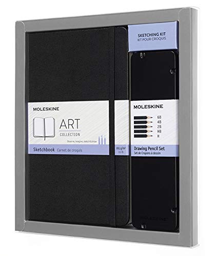 Moleskine - Art Collection Sketching Kit, Cuaderno para Bocetos con Tapa Dura y Cierre Elástico, Papel Adecuado para Lápices y Pinturas, Negro, Grande 13 x 21 cm, 104 Páginas