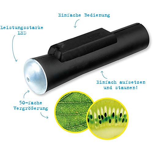 moses. Verlag GmbH 9788 ultraligeras Linterna LED Microscopio Expedition Natural, 50 aumentos de | Fácil de Usar, Negro