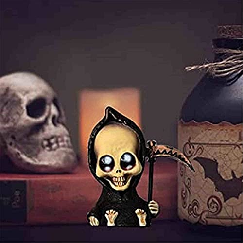 Muñeca Grim Reaper, Mini estatuilla de Grim Reaper, Estatua de fantasía gótica, Figuras de Grim Reaper en Miniatura con guadaña, Miniatura de Muerte Linda, Escultura de Muerte de Halloween (1PC)