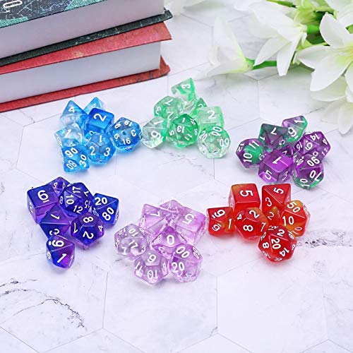 MURUI ZX 7pcs Dados de Lado Transparente D4 D6 D8 D10 D12 D20 Dungeons & Dragon D & DRPG Conjunto de Juegos de Mesa de Mesa de Poly Y212 (Color : Blauw)