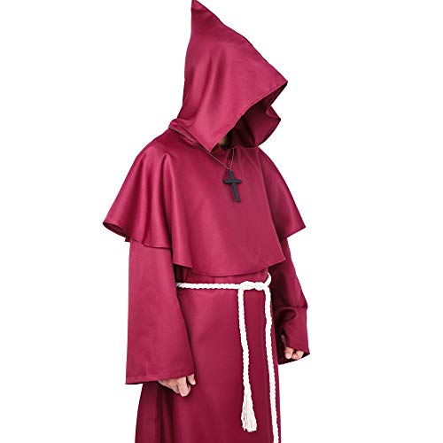 Myir JUN Disfraz de Monje Sacerdote Túnica Medieval Renacimiento Traje con Cruz para Halloween Carnaval (Rojo, XXL)