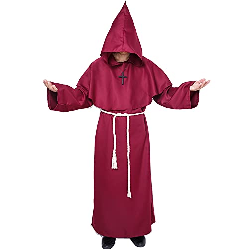 Myir JUN Disfraz de Monje Sacerdote Túnica Medieval Renacimiento Traje con Cruz para Halloween Carnaval (Rojo, XXL)