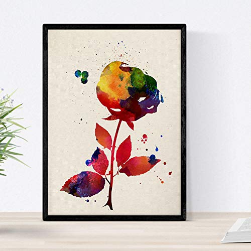 Nacnic Poster de Flor con diseño acuarela. Mix de láminas con estilo acuarela para decoración de interiores. Tamaño A4