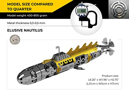 Nautilus Submarine Modelo, Nautilus Model Kit, 3D Metal Model Kit, Nautilus 3D Model Kits, 3D Metal Puzzle, Elusive Nautilus Model by Metal-Time.