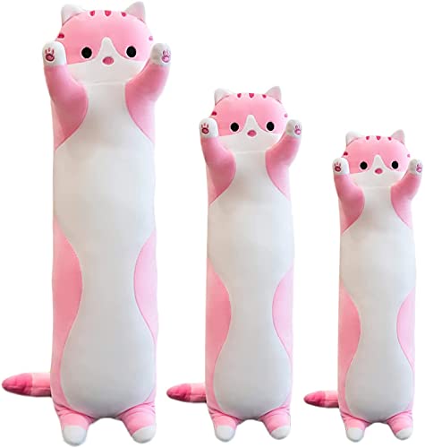 Neil Melody Almohada larga de peluche de gato de dibujos animados suave almohada de peluche cojín de juguete de peluche (rosa, 35 pulgadas)