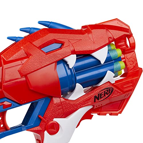 Nerf Lanzador DinoSquad Raptor-Slash - Tambor Giratorio de 6 Dardos, Modo ráfaga, 6 Dardos Diseño de Velociraptor