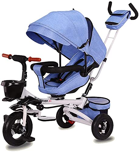 NUBAO Triciclo Evolutivo Toral Trikes de niños Trikes Triciclo, Plegable 1 año de Edad Asiento Giratorio reclinable niños niños 3 Ruedas Caja Fuerte toldo Empuje (Color: Blue2)