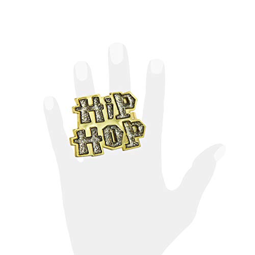 Oblique Unique® Anillo dorado hip hop con efecto brillante, joya para disfraz de hip hopper, rapero, carnaval, fiesta temática