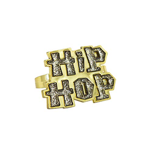 Oblique Unique® Anillo dorado hip hop con efecto brillante, joya para disfraz de hip hopper, rapero, carnaval, fiesta temática