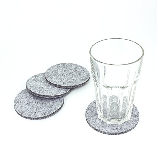 Oblique-Unique® Posavasos de fieltro redondo, pack de 4 unidades, para mesa y bar, posavasos de cristal de fieltro (blanco gris)