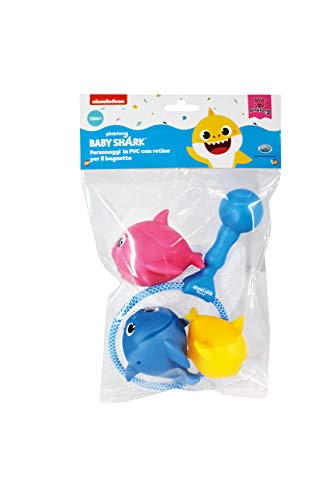 ODS 48822 Baby Shark - Juego de 3 Tiburones con Red para baño, Color Azul, Rosa, Amarillo y Blanco