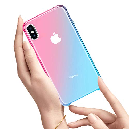 Oihxse Cristal Case - Compatible con OPPO Reno Z Funda, Ultra-Delgado Silicona TPU Suave Airbag Gradiente de Color Carcasa Elegante Moda Lindo Protectora Cubierta (Rosa Verde)