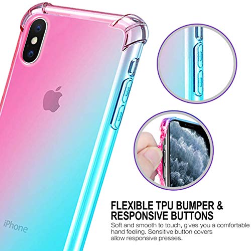 Oihxse Cristal Case - Compatible con OPPO Reno Z Funda, Ultra-Delgado Silicona TPU Suave Airbag Gradiente de Color Carcasa Elegante Moda Lindo Protectora Cubierta (Rosa Verde)