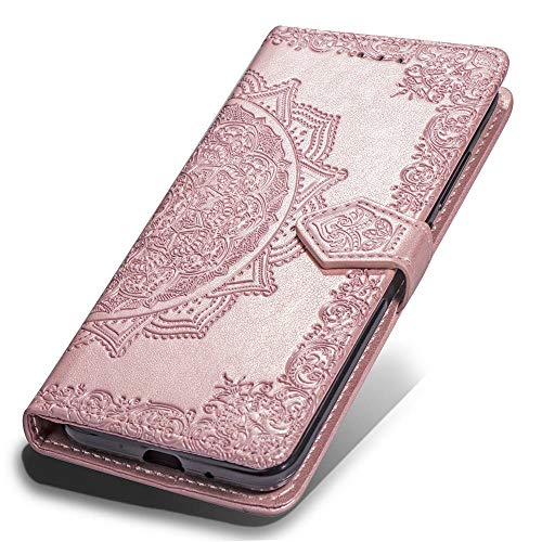 Oihxse Funda con iPhone 12 Mini 5.4'' 2020, Cuero PU Billetera Cierre Magnético Flip Libro Folio Tapa Carcasa Relieve Soporte Plegable Ranuras para Tarjetas Protección Caso(Oro Rosa)