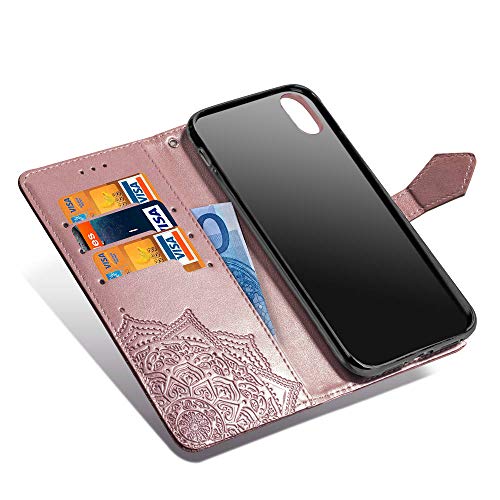 Oihxse Funda con Sony Xperia 5/XZ5, Cuero PU Billetera Cierre Magnético Flip Libro Folio Tapa Carcasa Relieve Soporte Plegable Ranuras para Tarjetas Protección Caso(Oro Rosa)