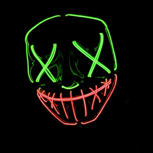 Original Cup Máscara LED La Purge® | Pesadilla Verde y Roja | Plástico rígido | 3 modos de parpadeo | Máscara LED | Cosplay | Halloween | Neón | 100% Horror | 100% Diversión