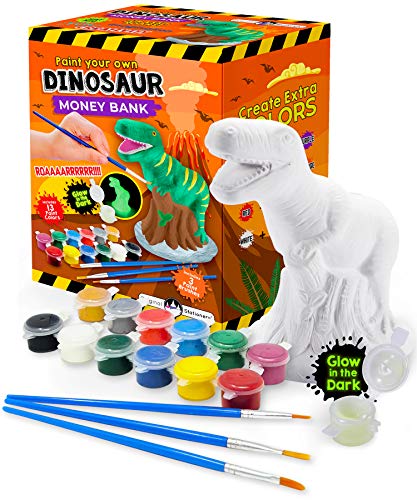 Original Stationery: Pinta tu Propia Hucha Dinosaurio de Cerámica DIY - Manualidades de Dinosaurios para Pintar Kit de T-Rex Que Brilla en la Oscuridad! Regalos de Cumpleaños para Niños!
