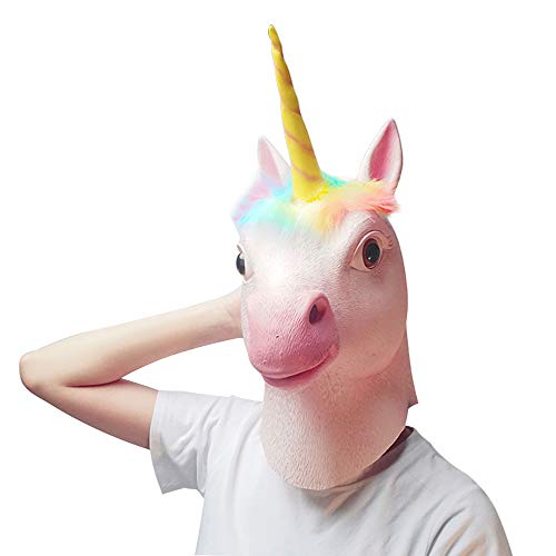 PartyHop Máscara de Unicornio Máscaras de Cabeza de Animal de Látex Realistas para Halloween Desfile de Carnaval Fiesta de Disfraces