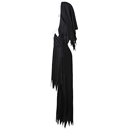 PEKLOKIW Disfraz de Halloween para mujer, disfraz de fiesta de terror, disfraz de monja de infierno, juego de uniforme de monja mala, Negro , L