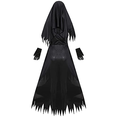 PEKLOKIW Disfraz de Halloween para mujer, disfraz de fiesta de terror, disfraz de monja de infierno, juego de uniforme de monja mala, Negro , L