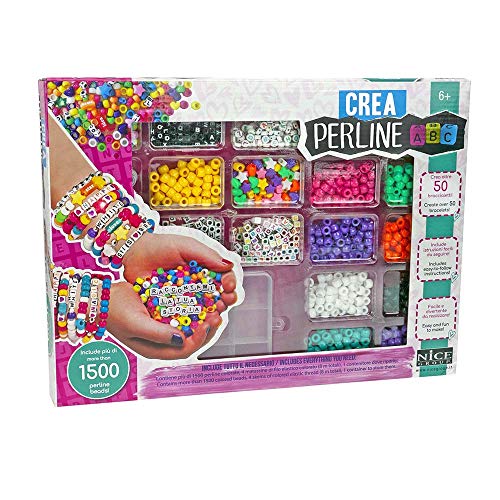 PERLINE ABC ABC 1500-Cuentas de Colores para Pulseras con Letras, Estrellas, Corazones, Multicolor, 1500 (Nice Group 87001)