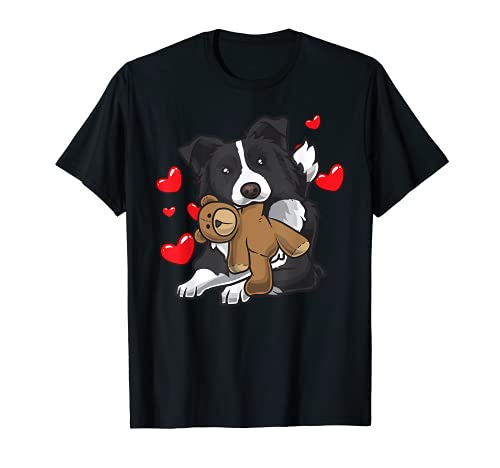 Perro Border Collie Con Peluche Y Muchos Corazones Camiseta