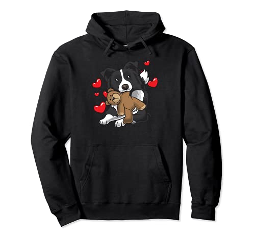 Perro Border Collie Con Peluche Y Muchos Corazones Sudadera con Capucha