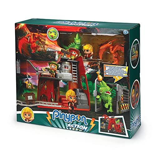 Pinypon Action - Wild, Dinos atacan campamento, incluye 2 dinosaurios del jurásico desmontables con partes intercambiables, figura de explorador y más accesorios, Famosa (700016683)