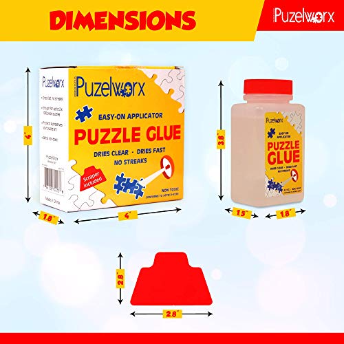 Playkidz-Pegamento Transparente no tóxico para Rompecabezas de 1000 Piezas de 4.2 onzas (124 ml) Cada Botella (Total 248 ml) Aplicador fácil de Poner (2 Unidades), PuzzleWorx-Glue