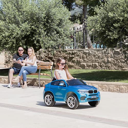 Playkin BMW X6M AZUL, Coche de bateria para niños mando 12V licencia oficial luces y sonidos juguetes infantiles coches de bateria