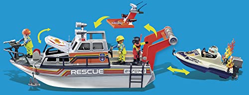 PLAYMOBIL City Action 70140 Rescate marítimo: Operativo de extinción de Incendios con Barco de Rescate, Juguetes para niños a partir de 4 años