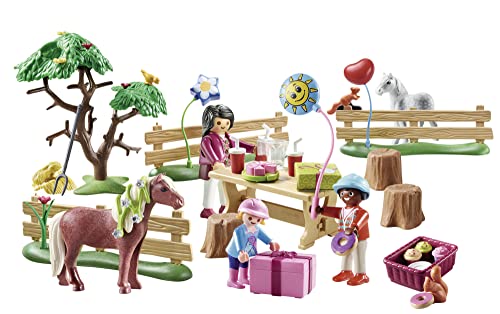 PLAYMOBIL Country 70997Fiesta de Cumpleaños en la Granja de Ponis, Juguetes para niños a partir de 4 años