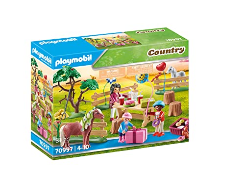 PLAYMOBIL Country 70997Fiesta de Cumpleaños en la Granja de Ponis, Juguetes para niños a partir de 4 años