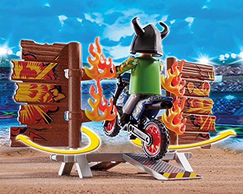 PLAYMOBIL Stuntshow 70553 Moto con muro de fuego, Para niños de 4 a 10 años