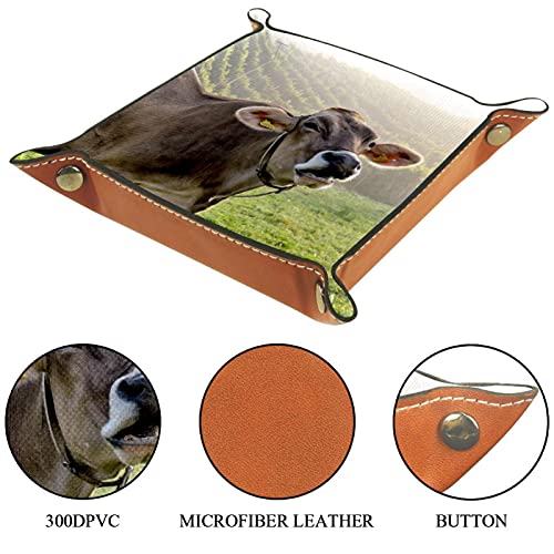 Plegable Rolling Dice Games Tray Cuero Cuadrado Joyería Bandejas y Reloj, Llave, Moneda, Caja de Almacenamiento de Caramelo Animal Cow Ranch Prairie