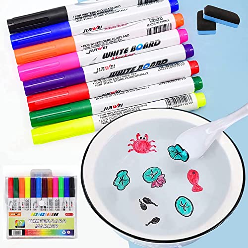 Pluma mágica de pintura al agua con cuchara, bolígrafos de dibujo Magic Doodle con estuche, marcador de pizarra para borrar (12 piezas)