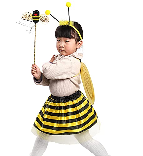 Proumhang 4 piezas Disfraz de cosplay de abeja para niños con diadema de alas, falda de varita, actuación en el escenario escolar, juegos de rol, Halloween, para una altura inferior a 1,4 m