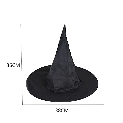 Proumhang Sombrero de Bruja Negro Satén para Adultos Mujeres Sombreros de Mago Sombreros de Bruja para Niñas Disfraces Accesorio de Fiesta Día Mundial del Libro Halloween Mascarada Cosplay 38cm