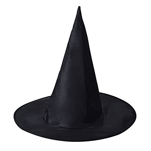 Proumhang Sombrero de Bruja Negro Satén para Adultos Mujeres Sombreros de Mago Sombreros de Bruja para Niñas Disfraces Accesorio de Fiesta Día Mundial del Libro Halloween Mascarada Cosplay 38cm