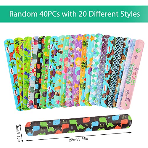 Pulseras de Juguete Slap Pulsera Niños Cumpleaños, HOUSTAR 40pcs Slap Bracelets, Dinosaurio Sirena Banda de Pulsera Fiesta Cumpleaños de Infantil Rellenos de Bolsa de Fiesta para Niños Niñas