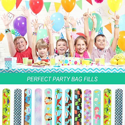 Pulseras de Juguete Slap Pulsera Niños Cumpleaños, HOUSTAR 40pcs Slap Bracelets, Dinosaurio Sirena Banda de Pulsera Fiesta Cumpleaños de Infantil Rellenos de Bolsa de Fiesta para Niños Niñas