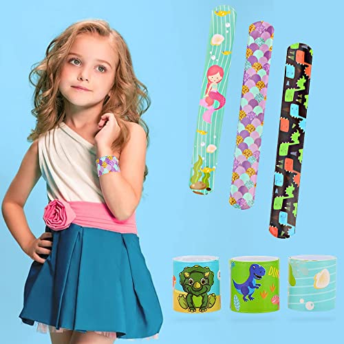 Pulseras de Juguete Slap Pulsera Niños Cumpleaños, HOUSTAR 40pcs Slap Bracelets, Dinosaurio Sirena Banda de Pulsera Fiesta Cumpleaños de Infantil Rellenos de Bolsa de Fiesta para Niños Niñas