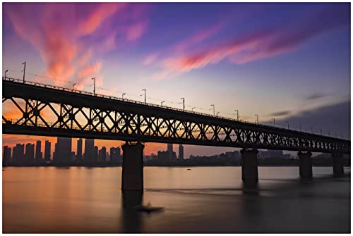 Puzzle de 1500 Piezas para Adultos,Puzzle de Madera,Paisaje Al Atardecer del Puente del Río Yangtze de Wuhan Puzzle,Juego de Desafío Familiar