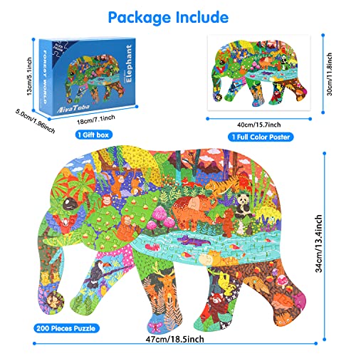 Puzzle de Elefante, Rompecabezas Niños, Puzzles de Cartón 200 Piezas Juego de Regalo Educativo Preescolar de Aprendizaje temprano para niños de 4 años o Más Mayor